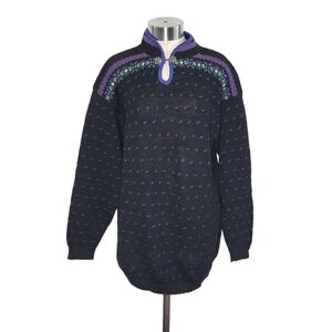 Vintage Alps Women's Nordic Style Wool Blend Pullover Sweater Size M Black/Blue